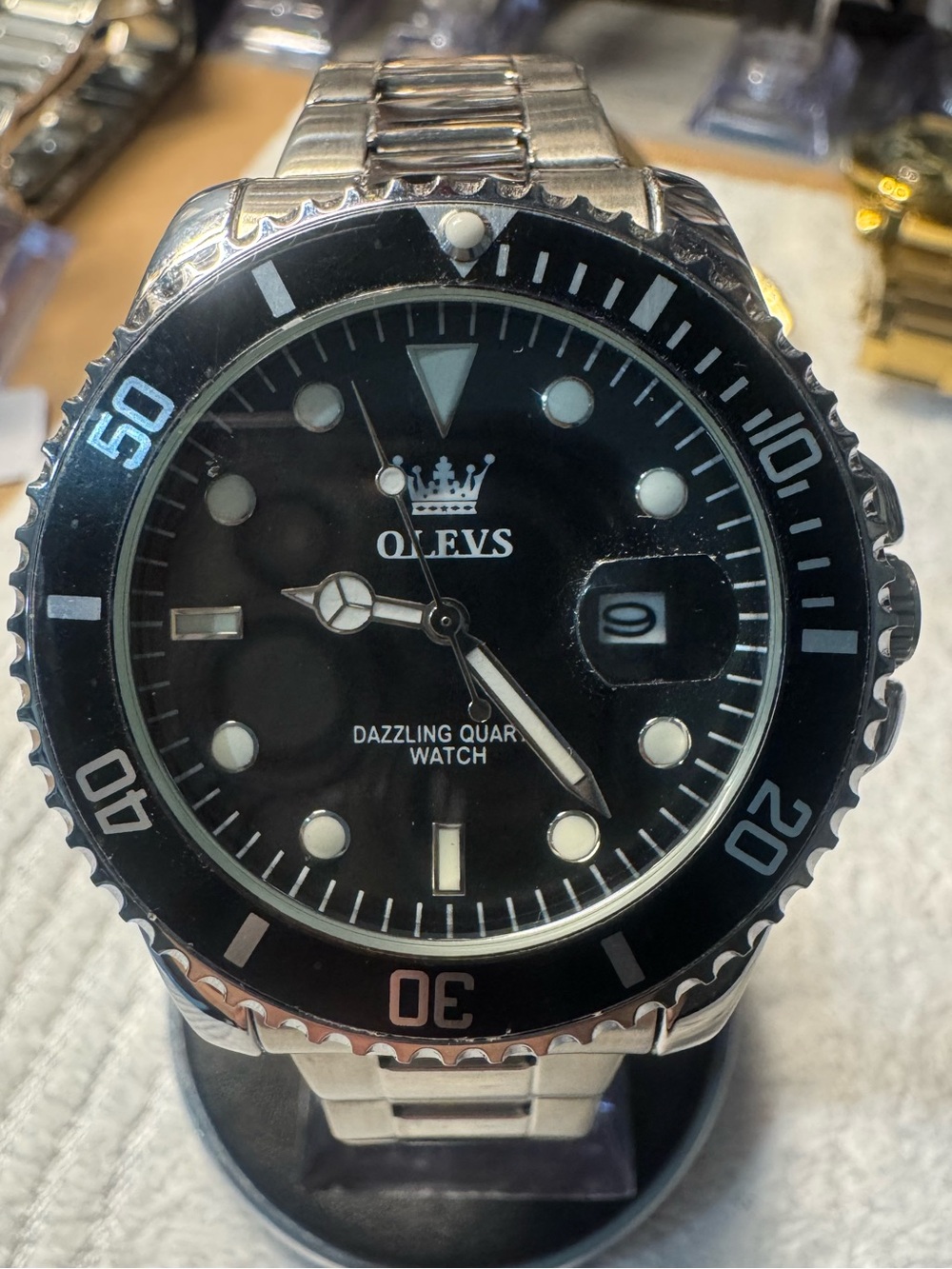 OLEVS Men's Black Stainless Steel Dive Watch